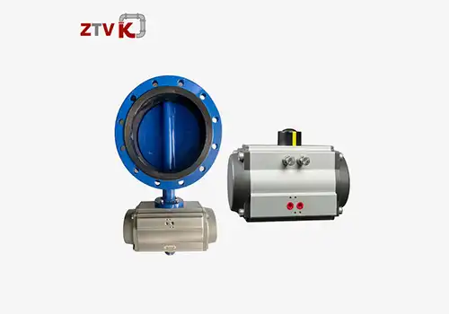 What does a double-acting pneumatic actuator butterfly valve do?